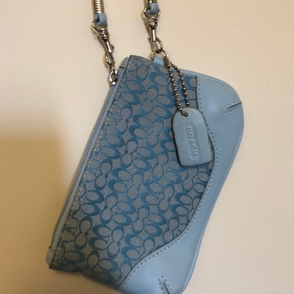 Coach Handbags - Coach Vintage Monogram Baby Blue Canvas Wristlet